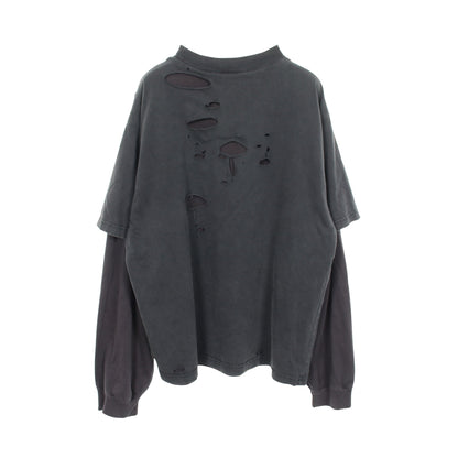デストロイ加工 レイヤードシャツ 長袖Tシャツ コットン ブラック バレンシアガ トップス BALENCIAGA