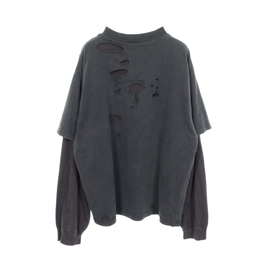 デストロイ加工 レイヤードシャツ 長袖Tシャツ コットン ブラック バレンシアガ トップス BALENCIAGA
