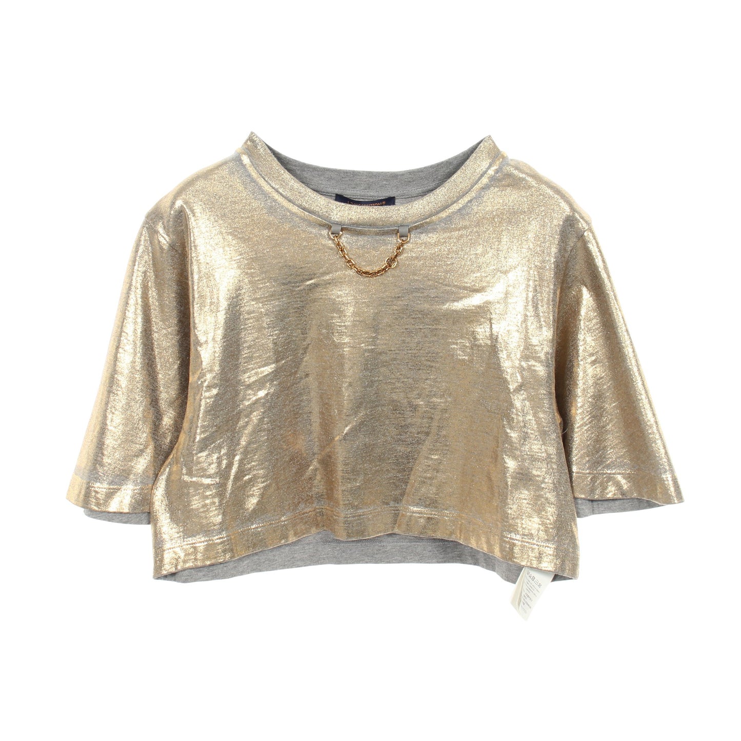 チェーン付き クロップド 半袖Tシャツ コットン グレー ゴールド ルイヴィトン トップス LOUIS VUITTON