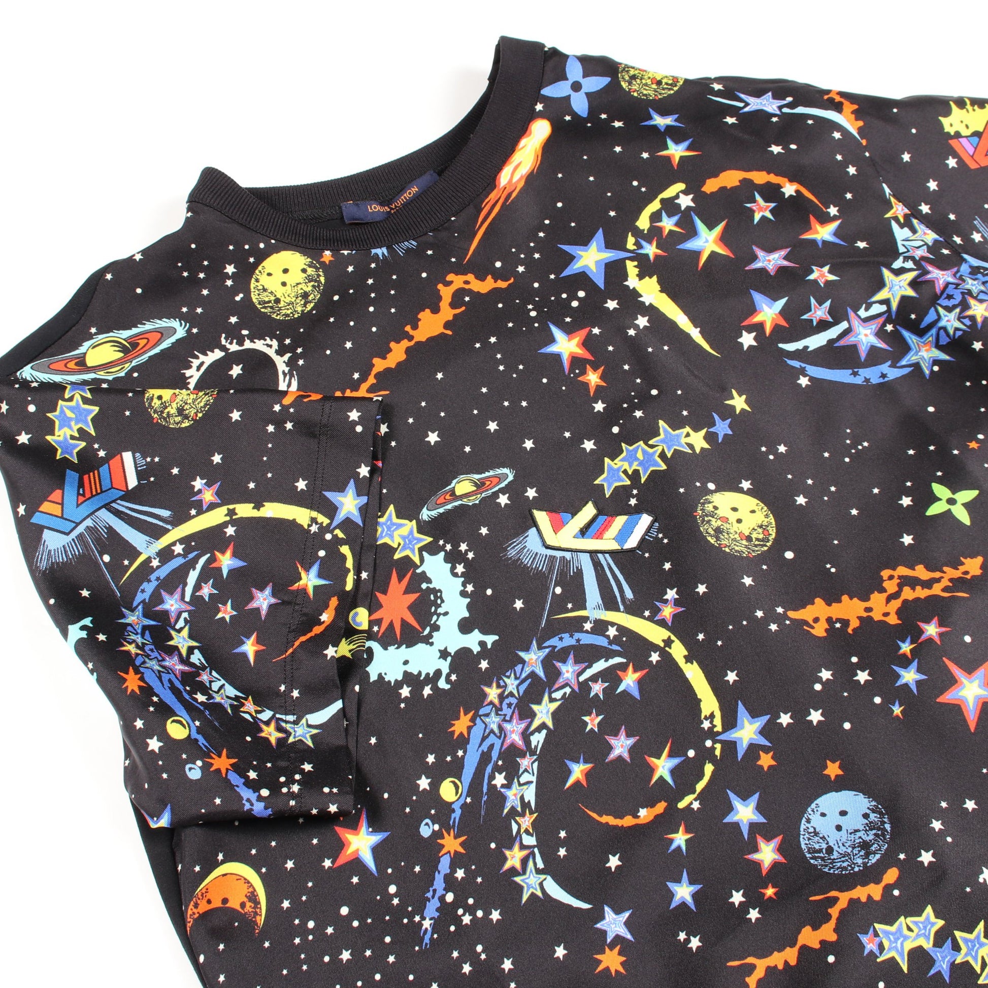ギャラクシー 総柄 半袖Tシャツ シルク コットン ブラック マルチカラー ルイヴィトン トップス LOUIS VUITTON