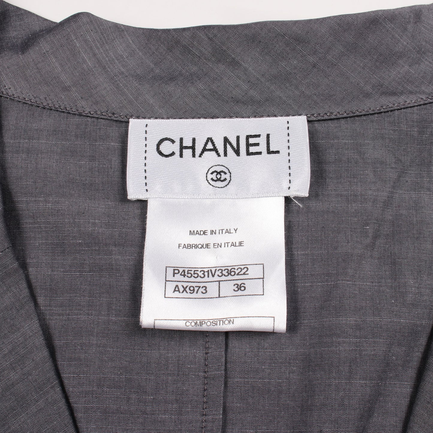 ココマークボタン オープンカラー 長袖 シャツ コットン グレー シャネル トップス CHANEL