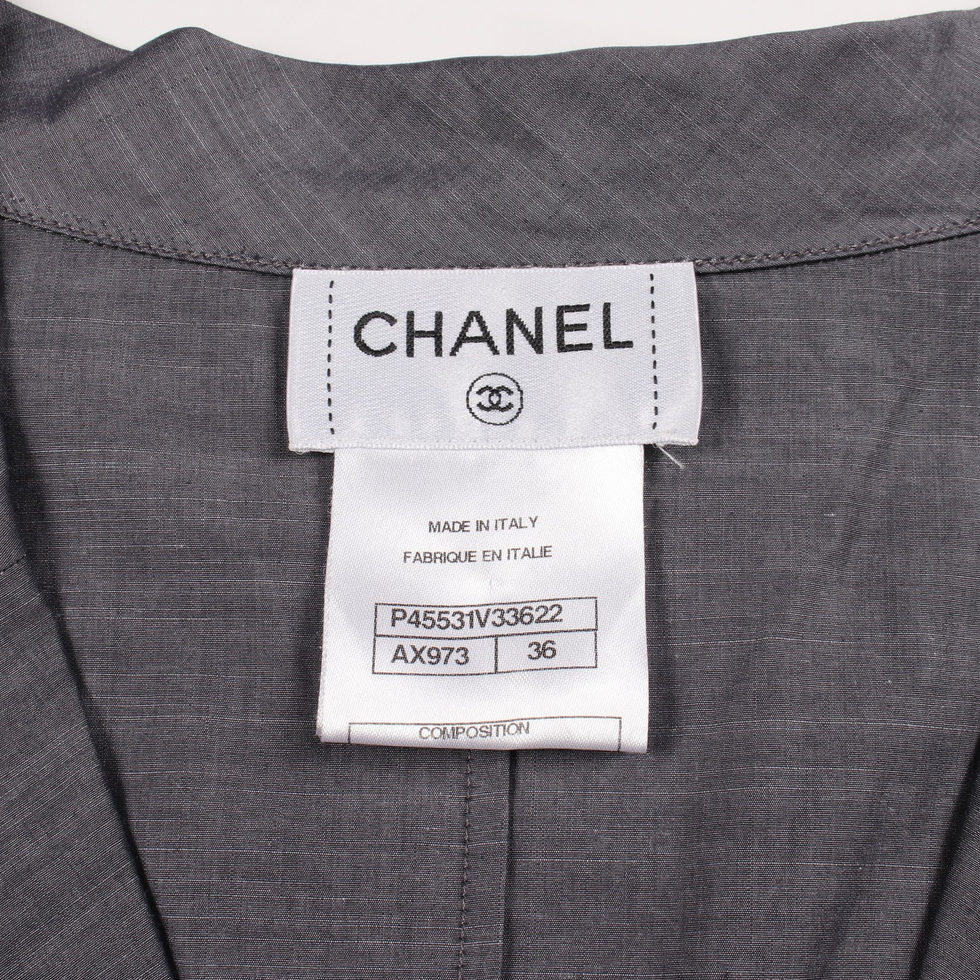 ココマークボタン オープンカラー 長袖 シャツ コットン グレー シャネル トップス CHANEL