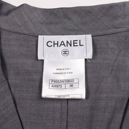 ココマークボタン オープンカラー 長袖 シャツ コットン グレー シャネル トップス CHANEL