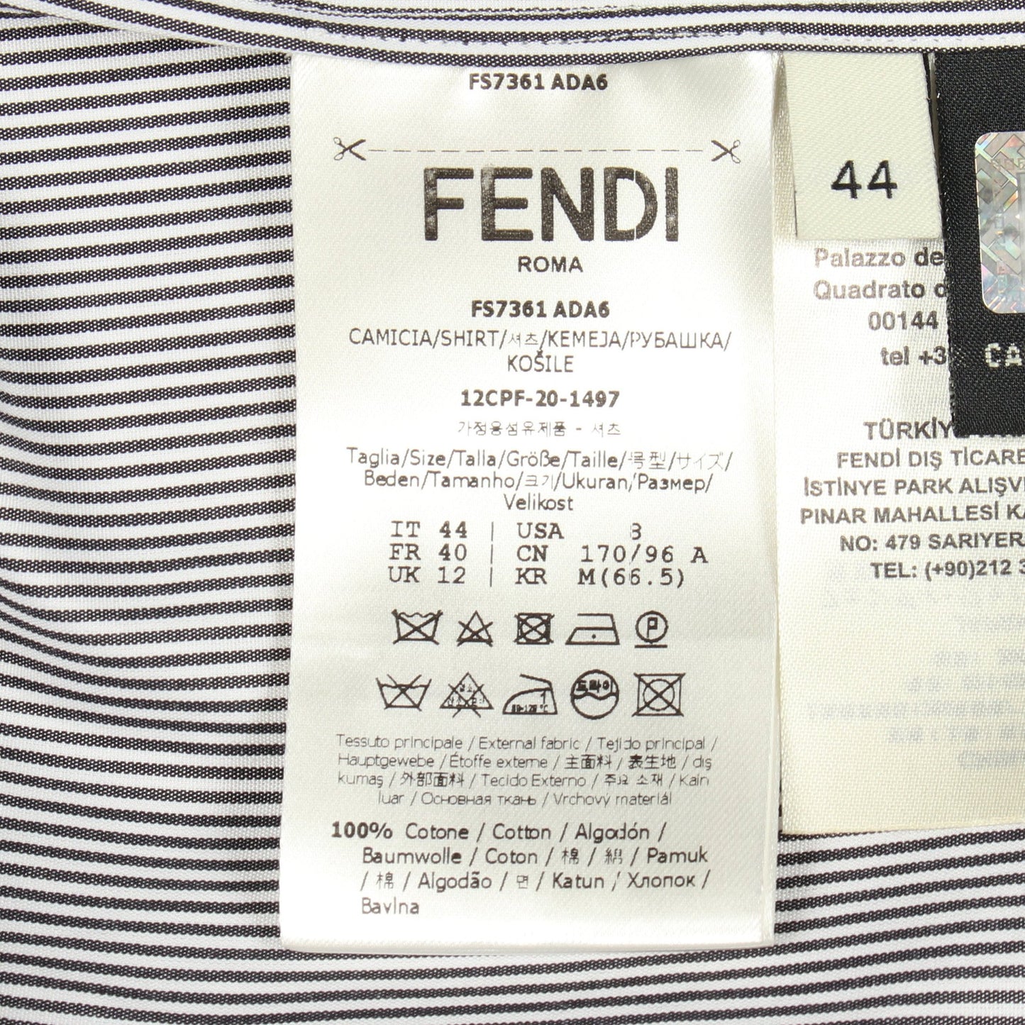 ストライプ レース ボリュームスリーブ ブラウス コットン ブラック ホワイト フェンディ トップス FENDI