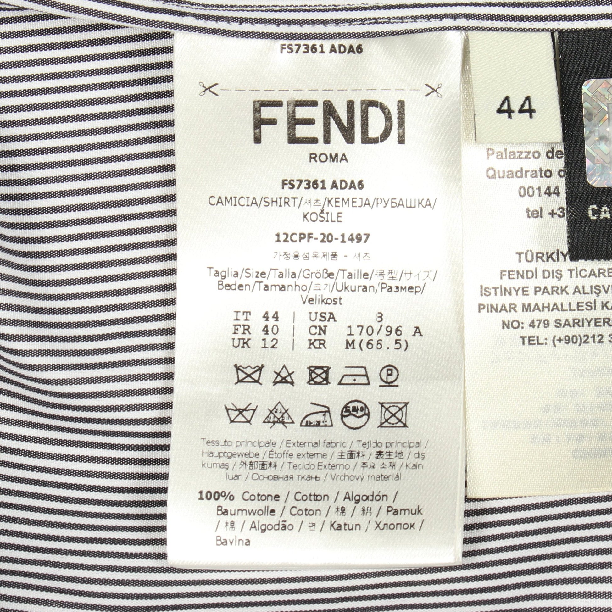 ストライプ レース ボリュームスリーブ ブラウス コットン ブラック ホワイト フェンディ トップス FENDI