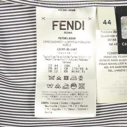 ストライプ レース ボリュームスリーブ ブラウス コットン ブラック ホワイト フェンディ トップス FENDI