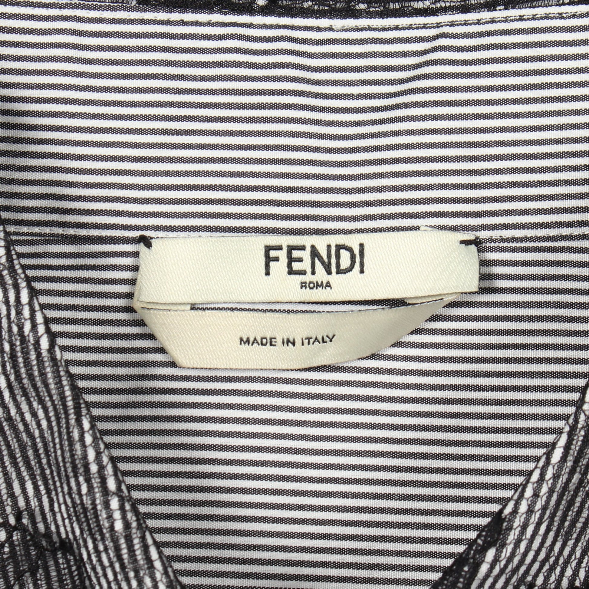 ストライプ レース ボリュームスリーブ ブラウス コットン ブラック ホワイト フェンディ トップス FENDI