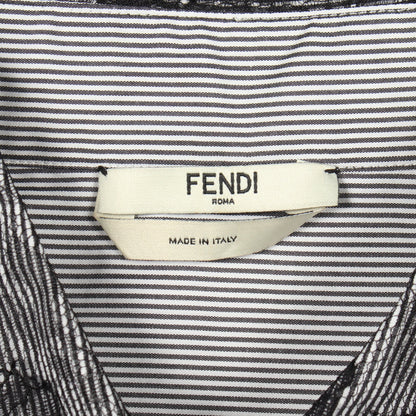 ストライプ レース ボリュームスリーブ ブラウス コットン ブラック ホワイト フェンディ トップス FENDI