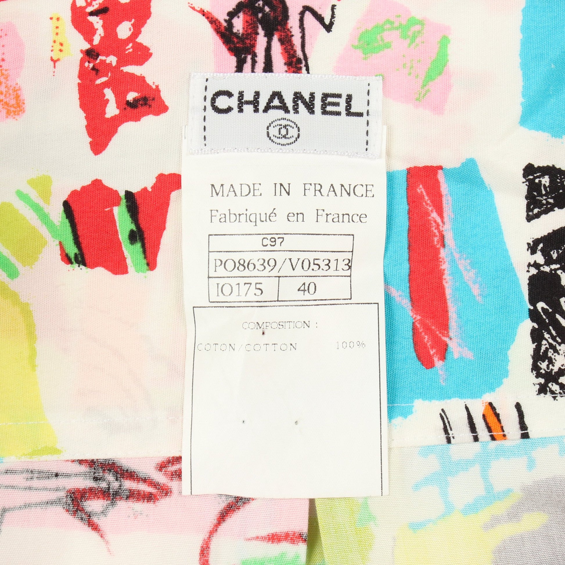 ココマークボタン 総柄 シャツ コットン ホワイト マルチカラー シャネル トップス CHANEL