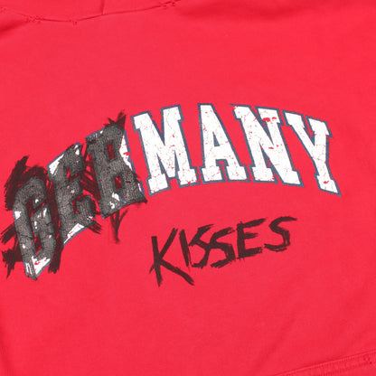 MANY KISSES ダメージ加工 プルオーバーパーカー コットン レッド バレンシアガ トップス BALENCIAGA