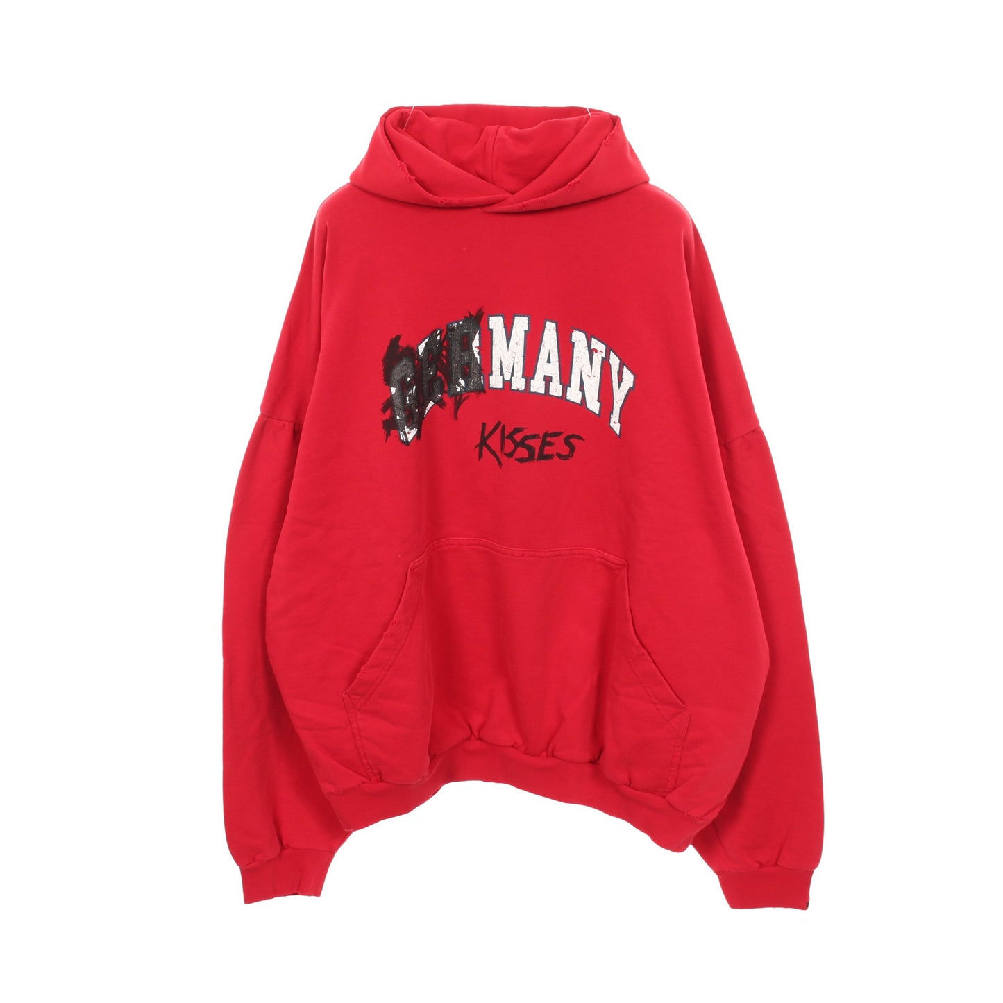 MANY KISSES ダメージ加工 プルオーバーパーカー コットン レッド バレンシアガ トップス BALENCIAGA