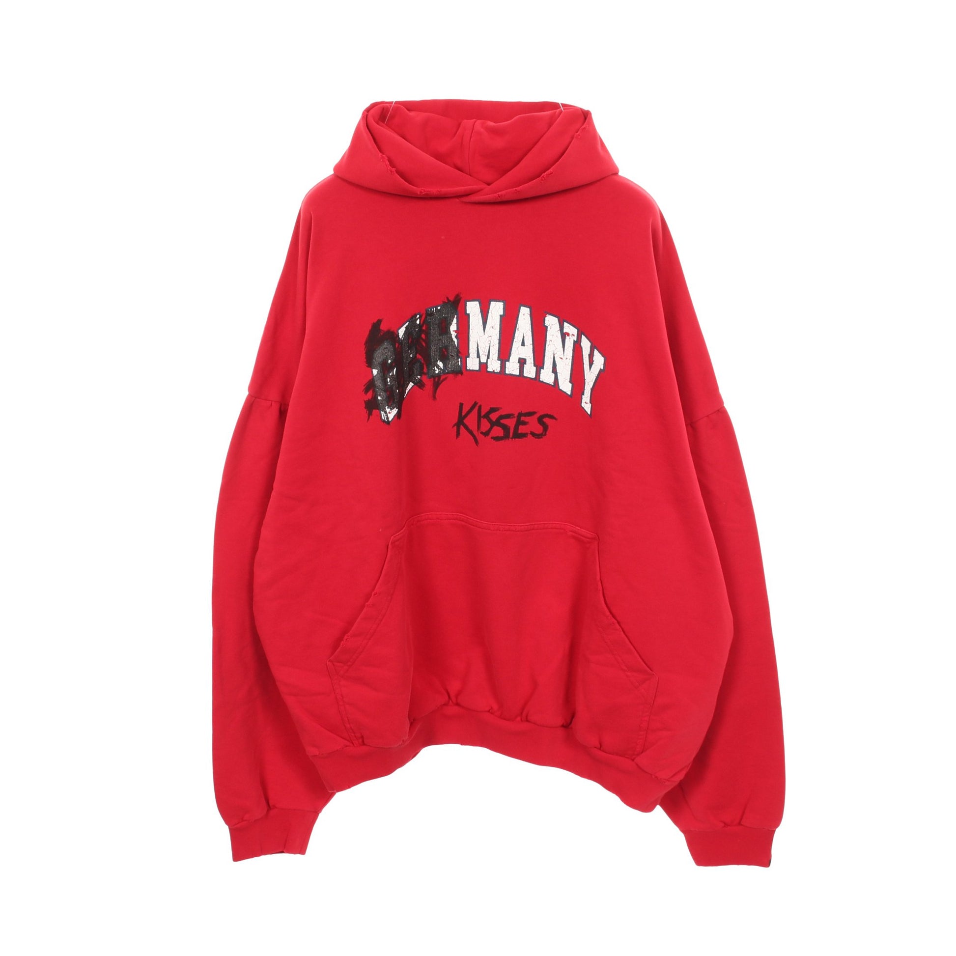 MANY KISSES ダメージ加工 プルオーバーパーカー コットン レッド バレンシアガ トップス BALENCIAGA