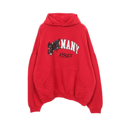 MANY KISSES ダメージ加工 プルオーバーパーカー コットン レッド バレンシアガ トップス BALENCIAGA
