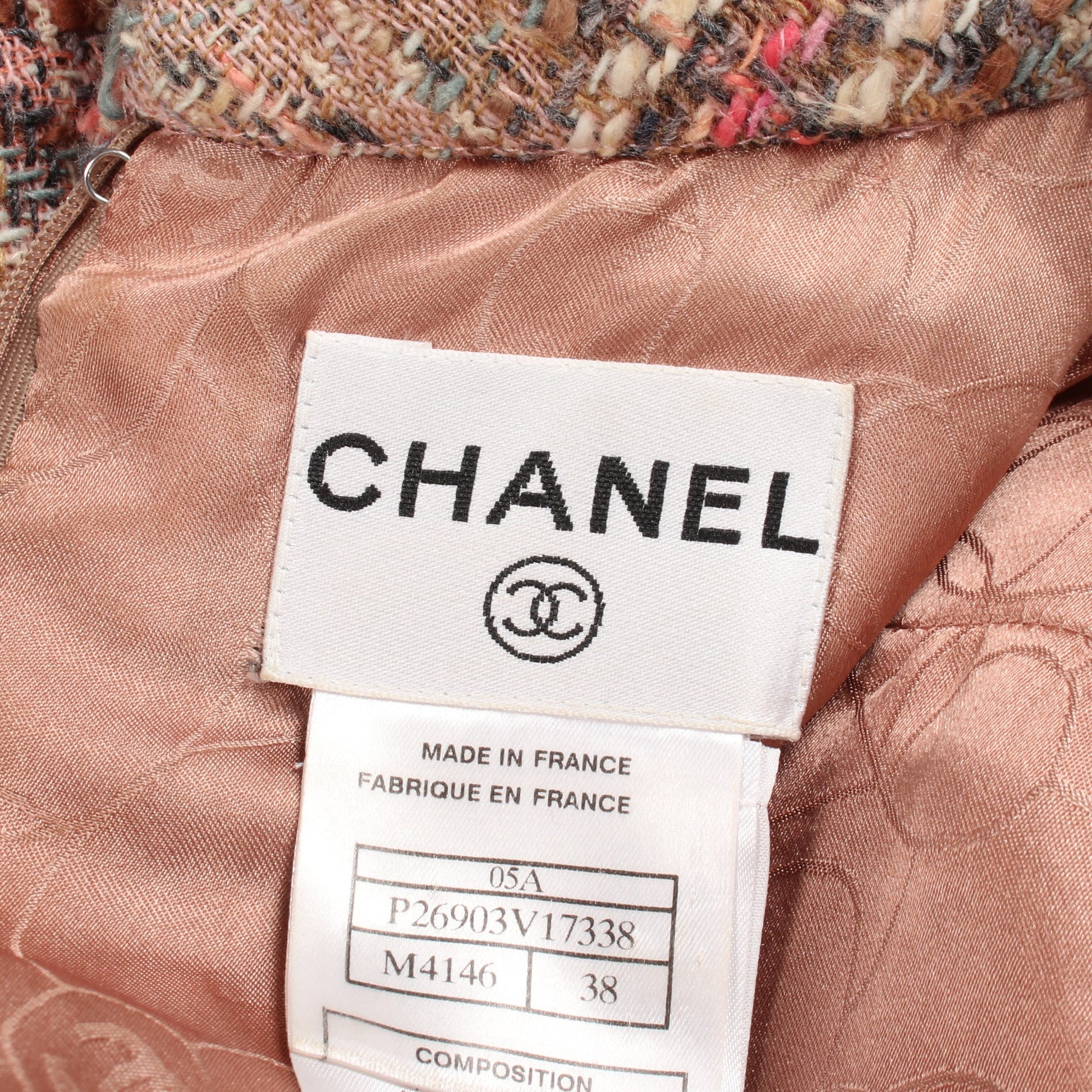 ココマークボタン ツイード 半袖 ワンピース ウール レーヨン ピンクベージュ マルチカラー 05A シャネル ワンピース CHANEL