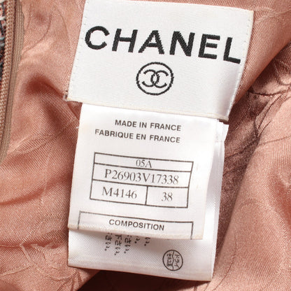 ココマークボタン ツイード 半袖 ワンピース ウール レーヨン ピンクベージュ マルチカラー 05A シャネル ワンピース CHANEL