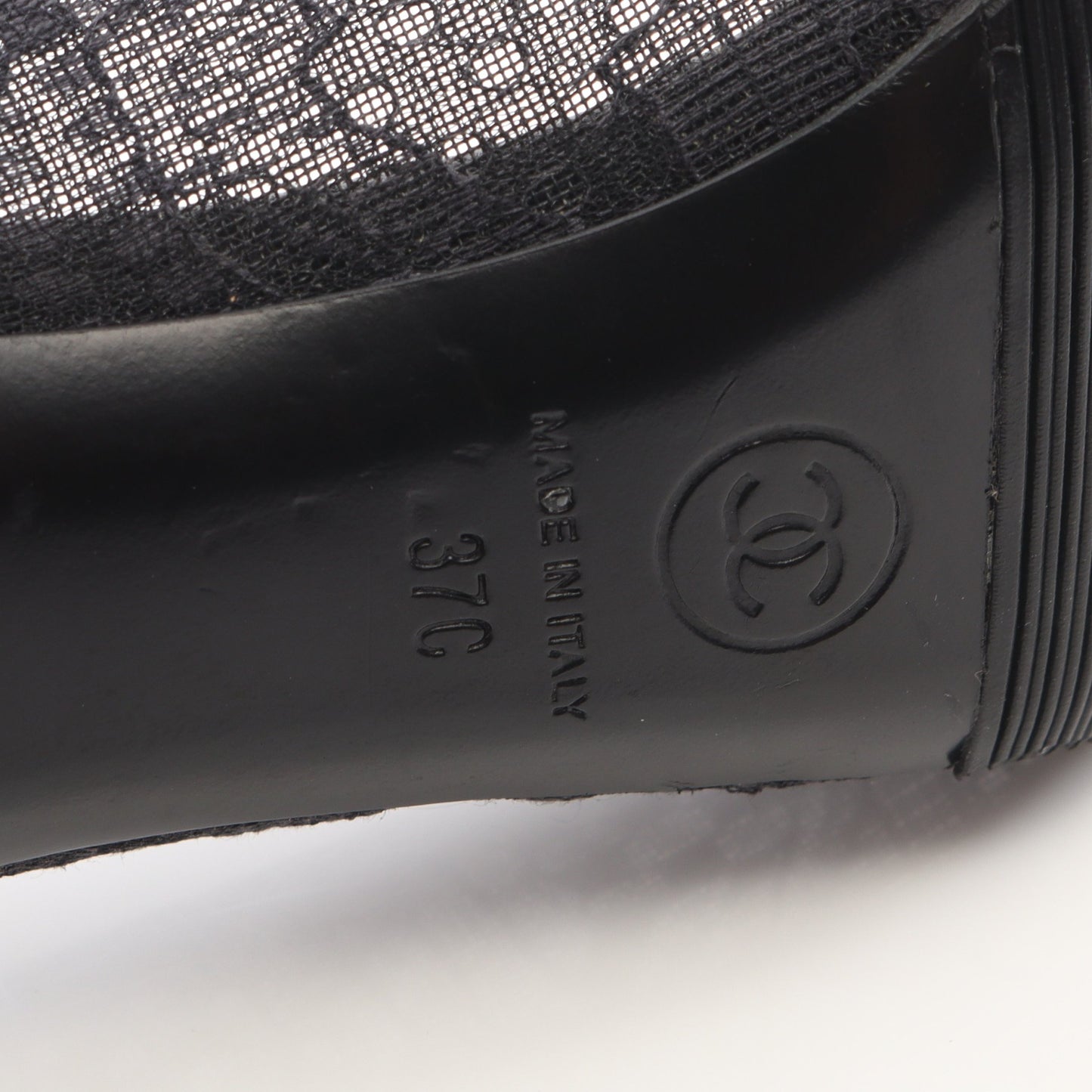 ココマーク オープントゥ レース パンプス ファブリック フェイクパール ブラック シャネル シューズ CHANEL