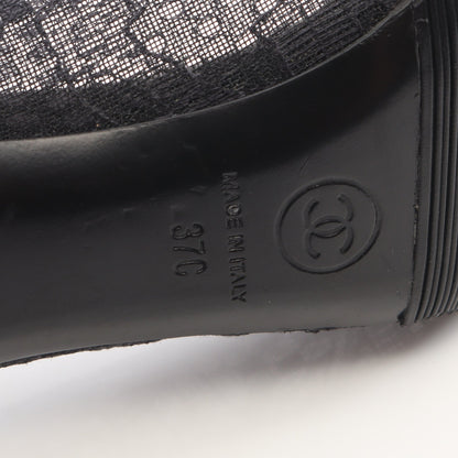 ココマーク オープントゥ レース パンプス ファブリック フェイクパール ブラック シャネル シューズ CHANEL