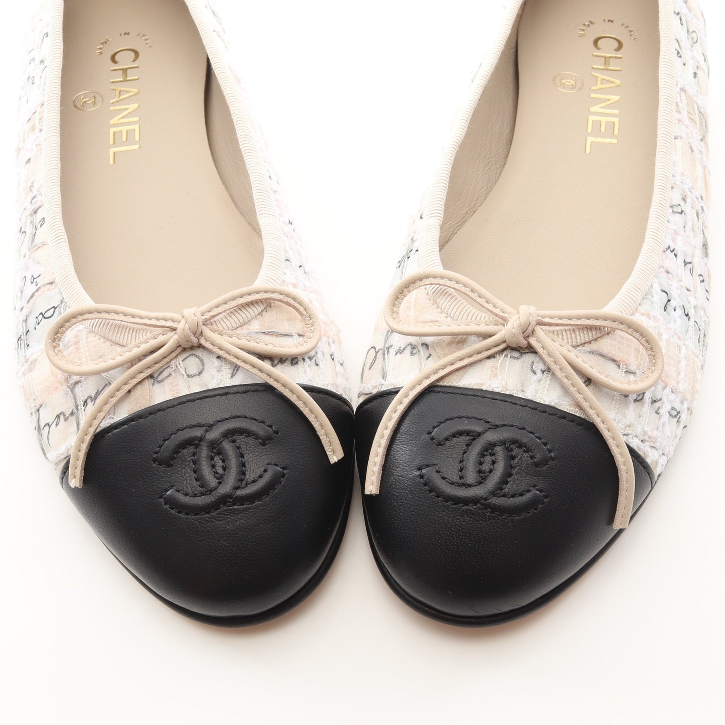 BALLERINA バレリーナ ココマーク バレエシューズ ファブリック レザー ベージュ ブラック シャネル