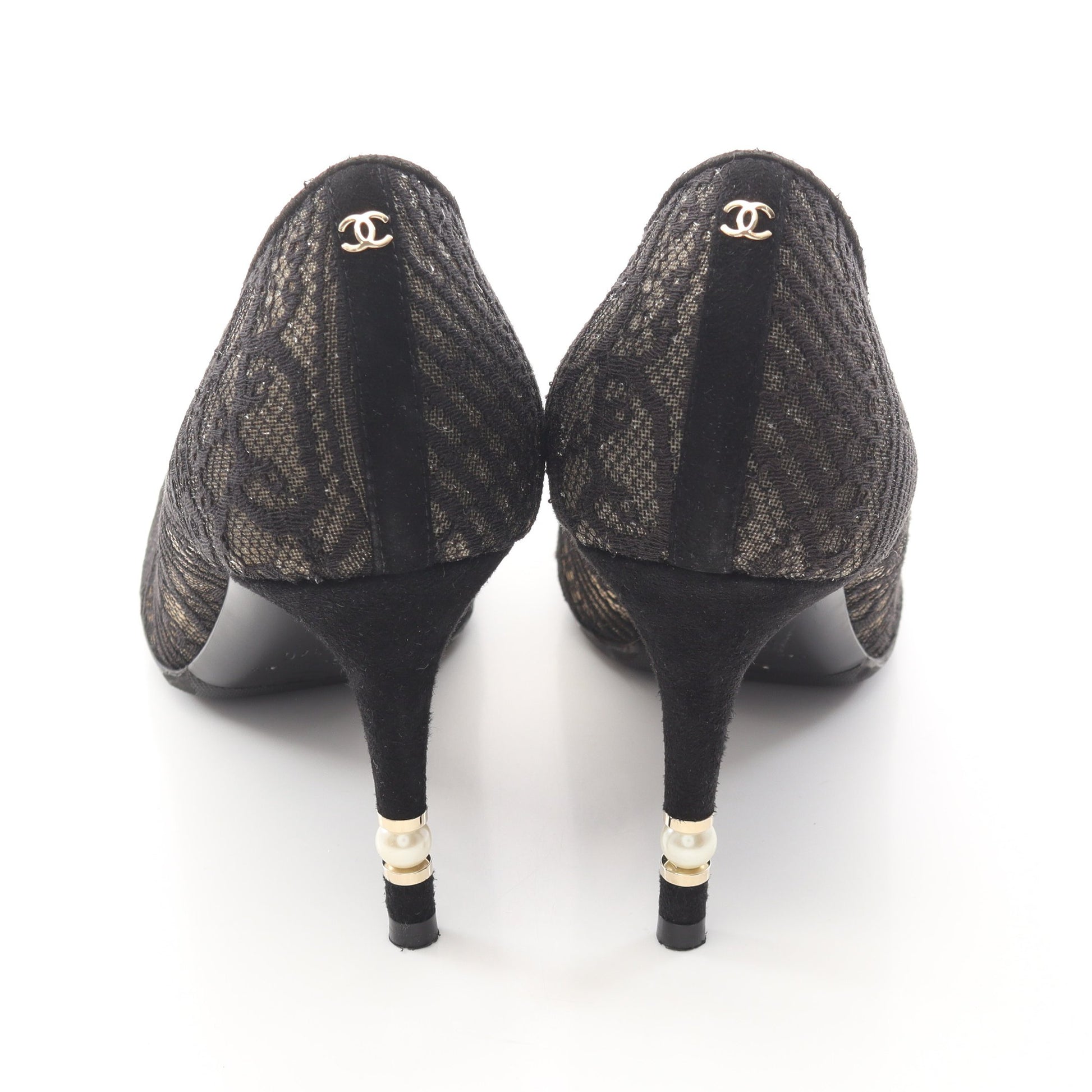 レース パンプス ファブリック フェイクパール ブラック シャネル シューズ CHANEL