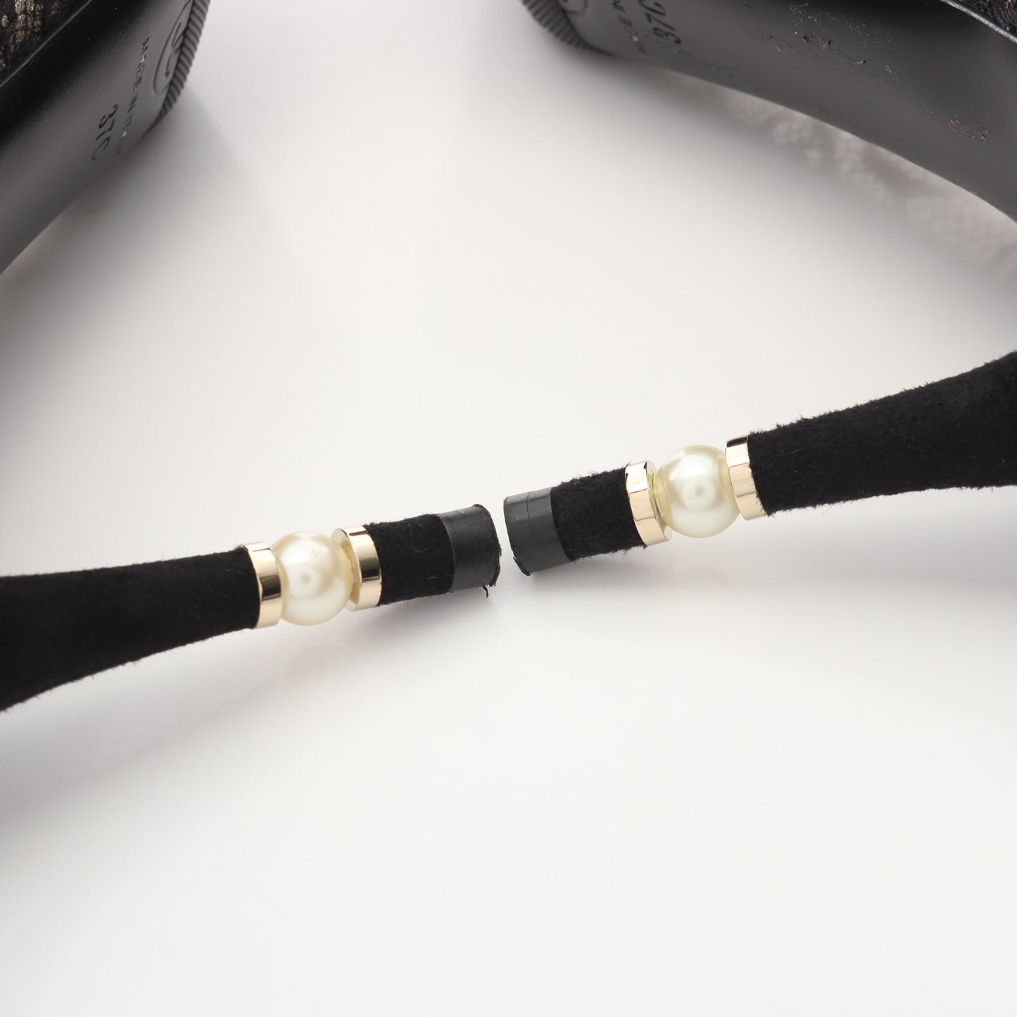 レース パンプス ファブリック フェイクパール ブラック シャネル シューズ CHANEL