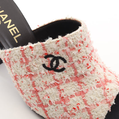 ココマーク ツイード サンダル ファブリック ピンク ホワイト シャネル シューズ CHANEL