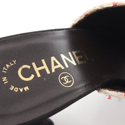 ココマーク ツイード サンダル ファブリック ピンク ホワイト シャネル シューズ CHANEL