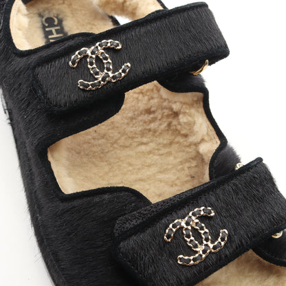 19 ディズヌフ サンダル ハラコ ブラック シャネル シューズ CHANEL