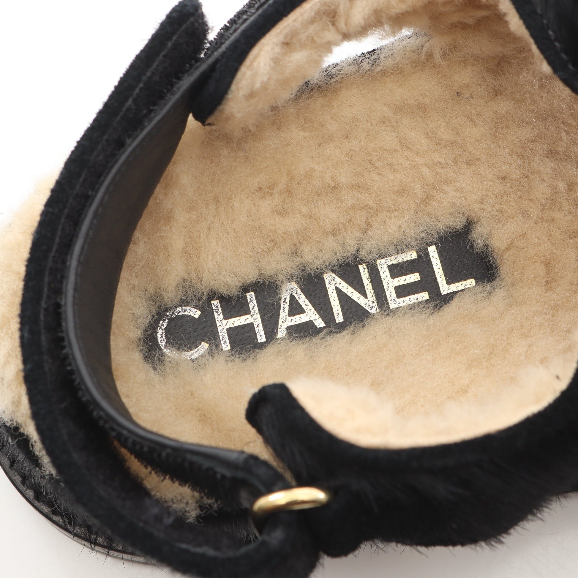 19 ディズヌフ サンダル ハラコ ブラック シャネル シューズ CHANEL