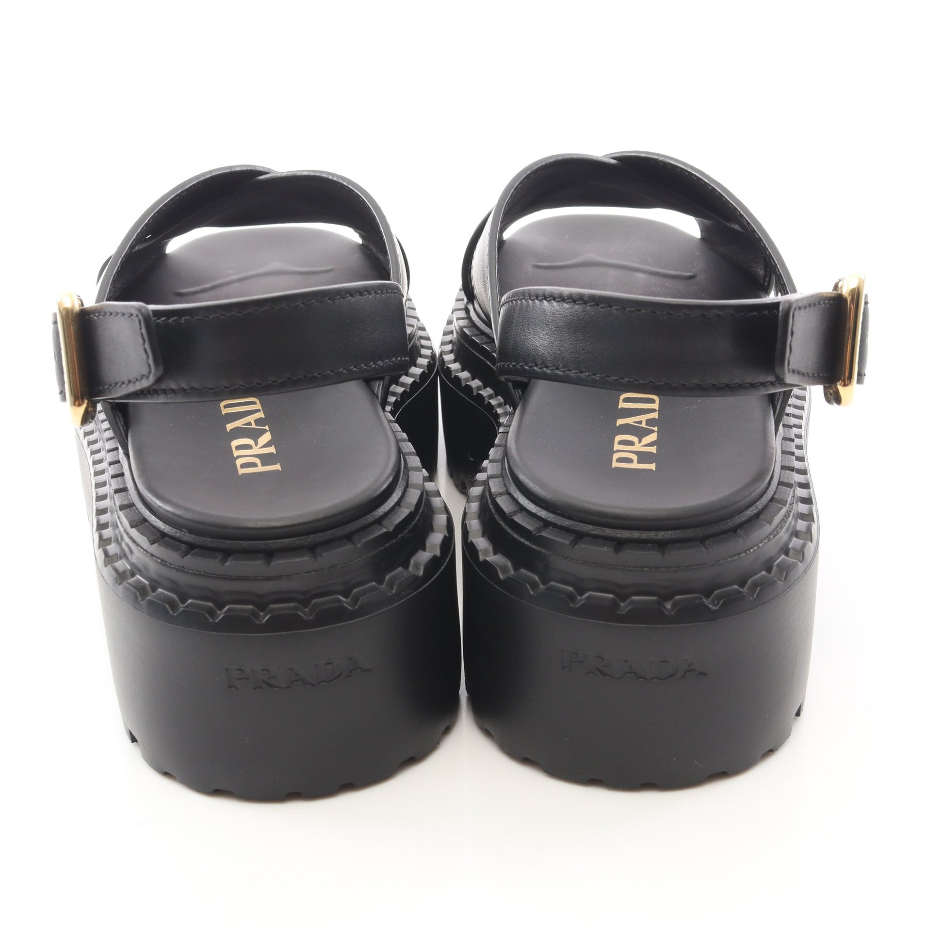 クリスクロス サンダル レザー ブラック プラダ シューズ PRADA