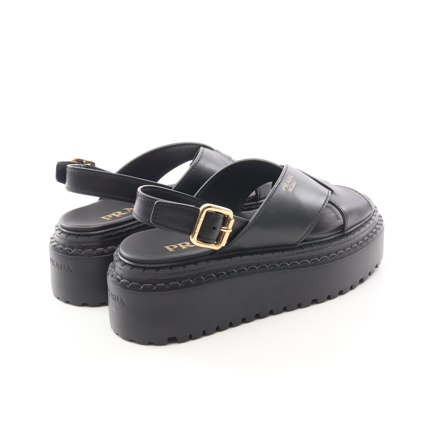 クリスクロス サンダル レザー ブラック プラダ シューズ PRADA