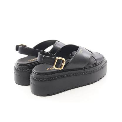 クリスクロス サンダル レザー ブラック プラダ シューズ PRADA