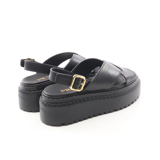 クリスクロス サンダル レザー ブラック プラダ シューズ PRADA