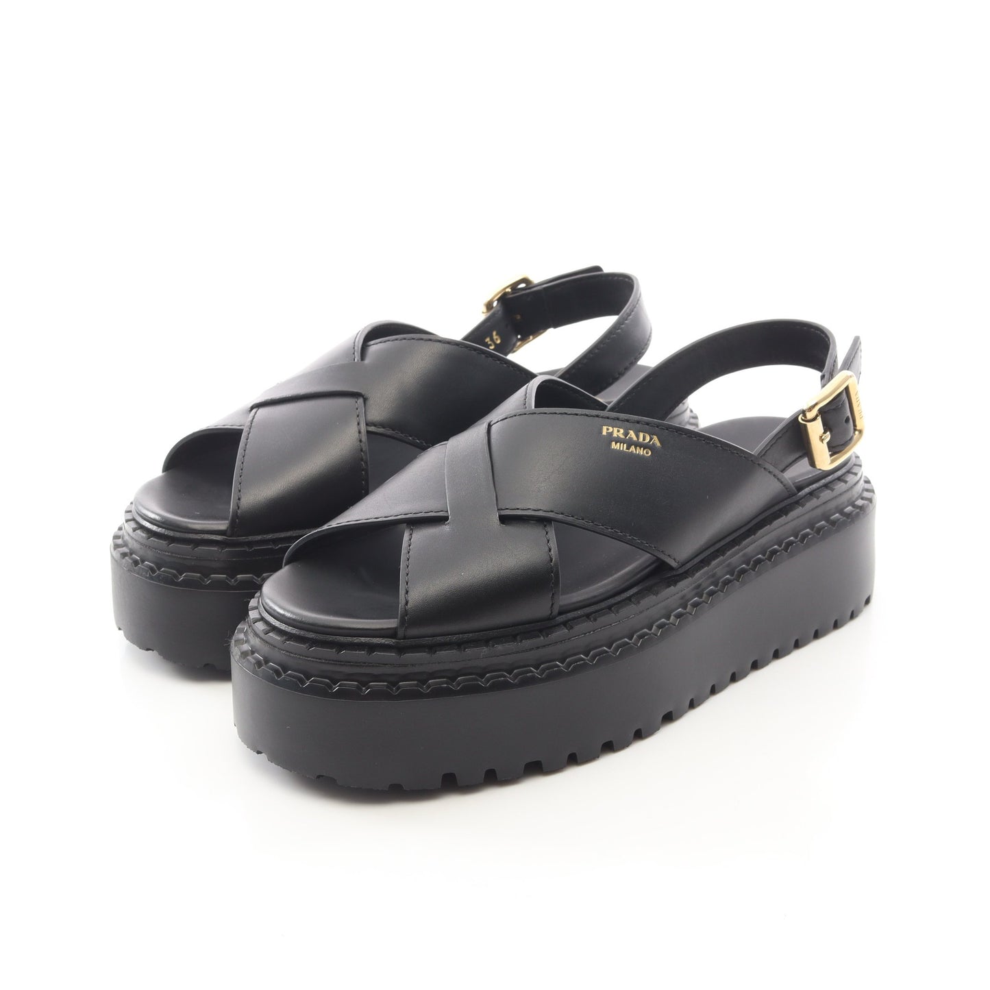 クリスクロス サンダル レザー ブラック プラダ シューズ PRADA