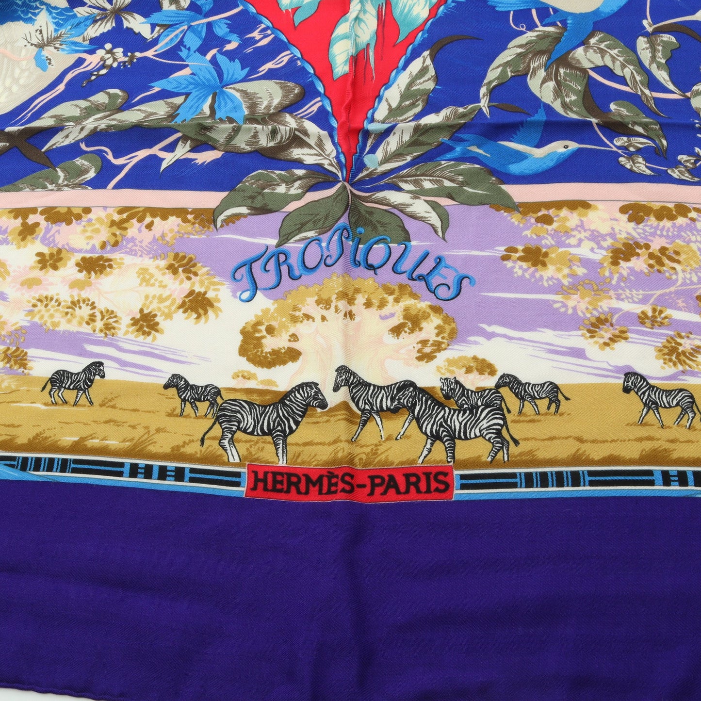 カレジェアン カレ140 TROPIQUES スカーフ ショール カシミヤ シルク ブルー マルチカラー エルメス
