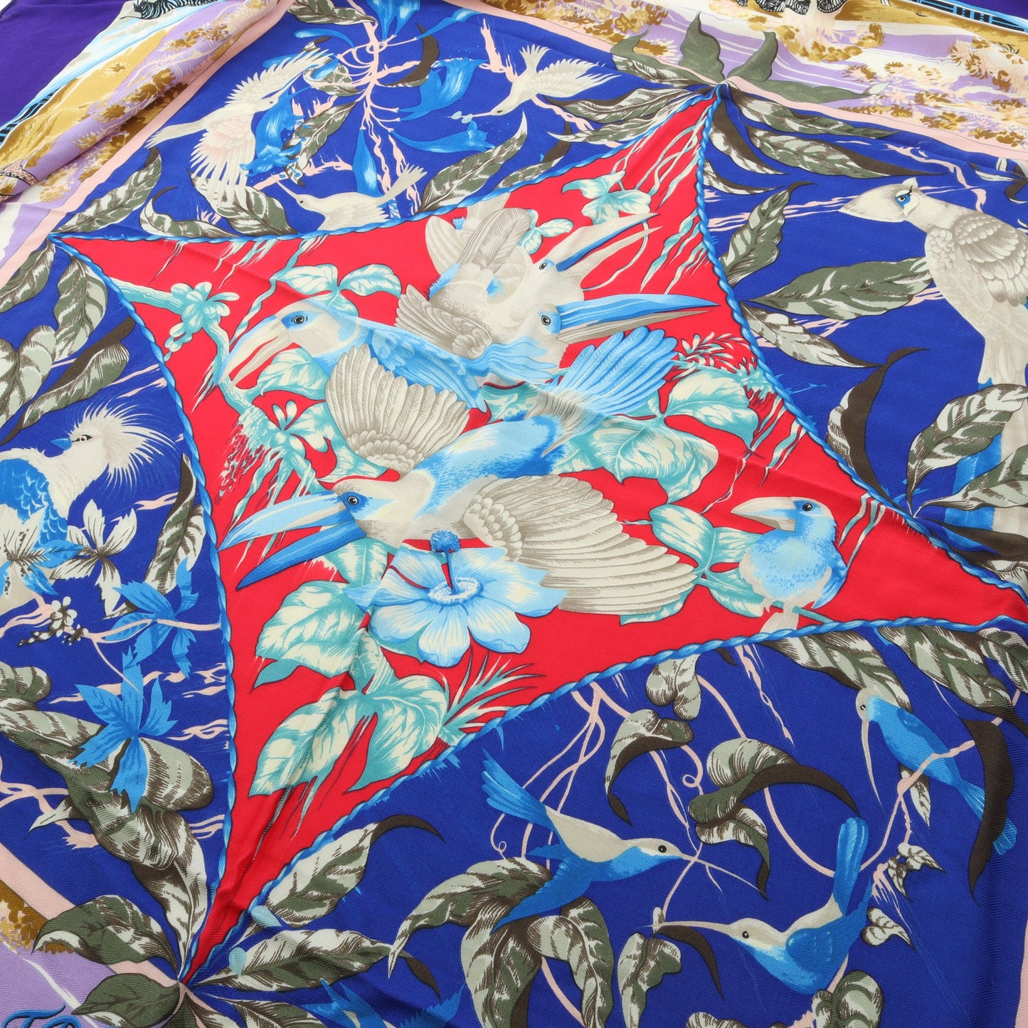 カレジェアン カレ140 TROPIQUES スカーフ ショール カシミヤ シルク ブルー マルチカラー エルメス