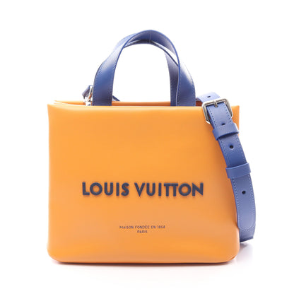 ショッパートート MINI 2WAY ハンドバッグ レザー オレンジ ブルー ルイヴィトン バッグ LOUIS VUITTON