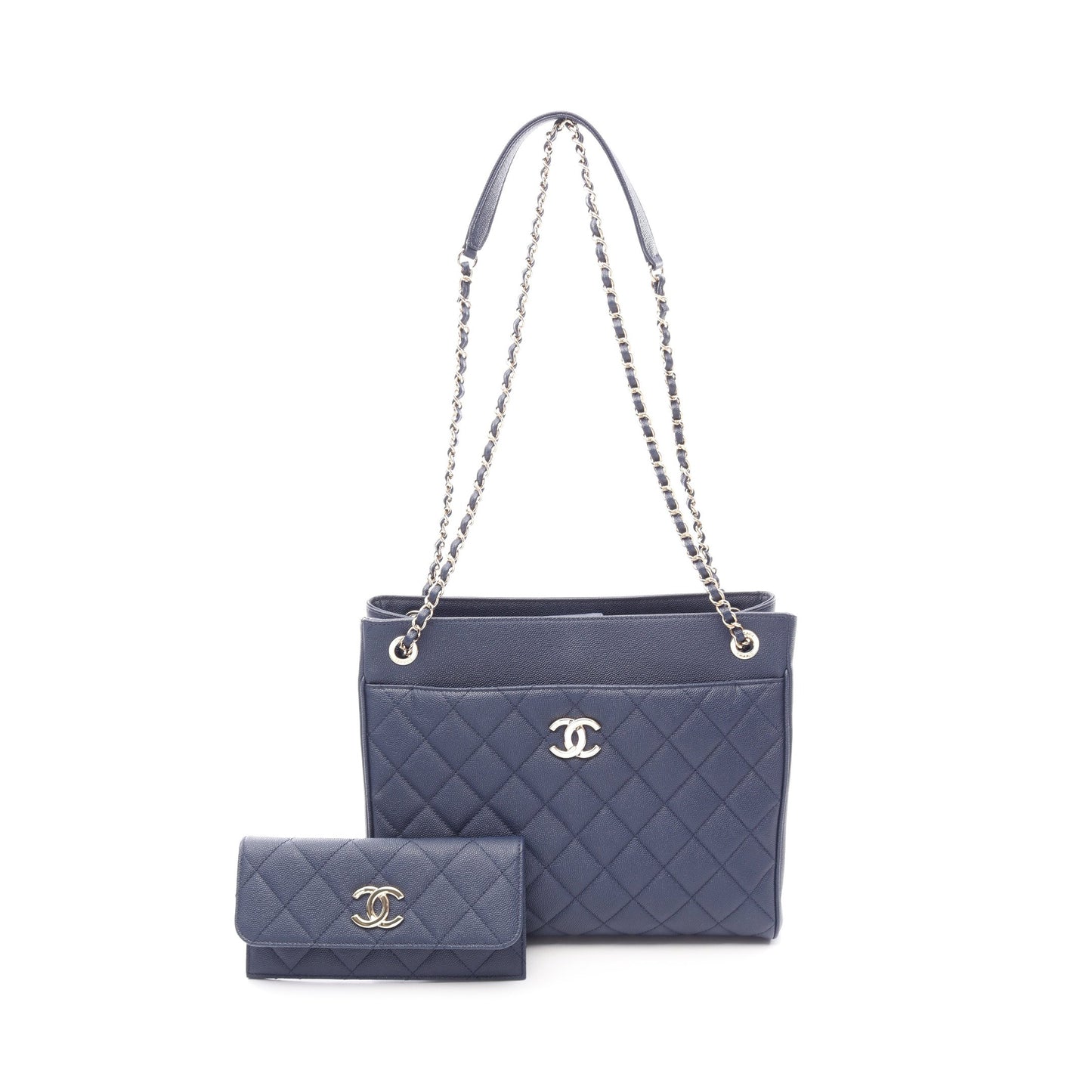 マトラッセ チェーンショルダーバッグ キャビアスキン ネイビー ゴールド金具 シャネル バッグ CHANEL