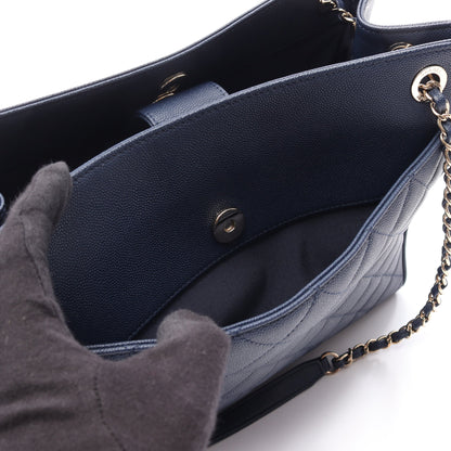 マトラッセ チェーンショルダーバッグ キャビアスキン ネイビー ゴールド金具 シャネル バッグ CHANEL