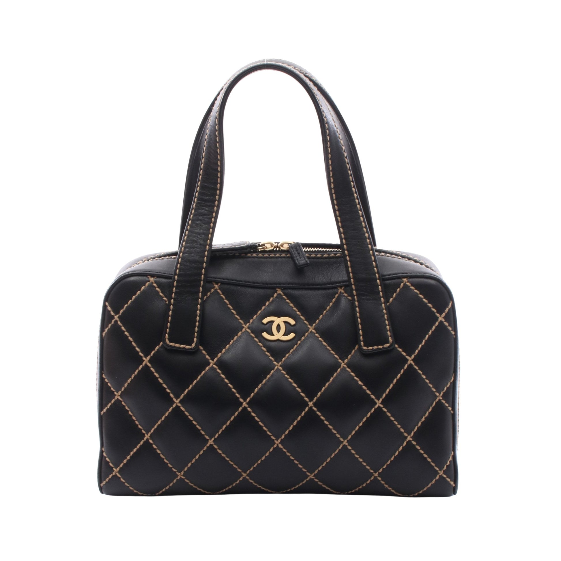 ワイルドステッチ ハンドバッグ ラムスキン ブラック ゴールド金具 シャネル バッグ CHANEL