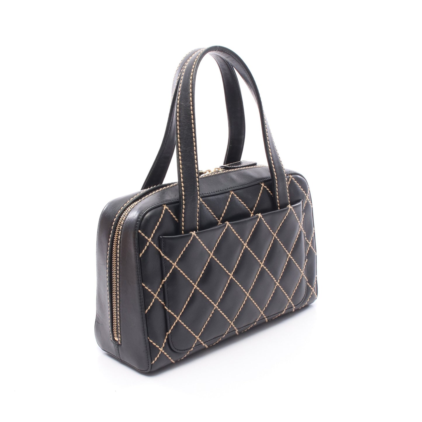 ワイルドステッチ ハンドバッグ ラムスキン ブラック ゴールド金具 シャネル バッグ CHANEL