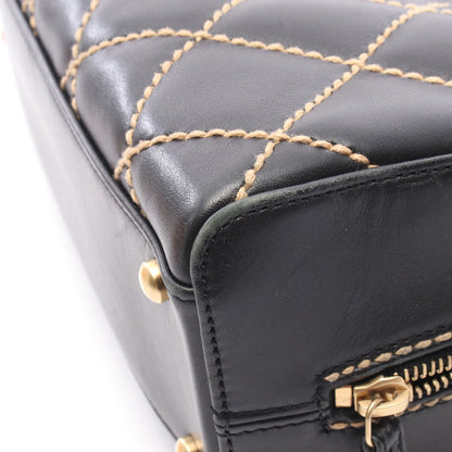 ワイルドステッチ ハンドバッグ ラムスキン ブラック ゴールド金具 シャネル バッグ CHANEL