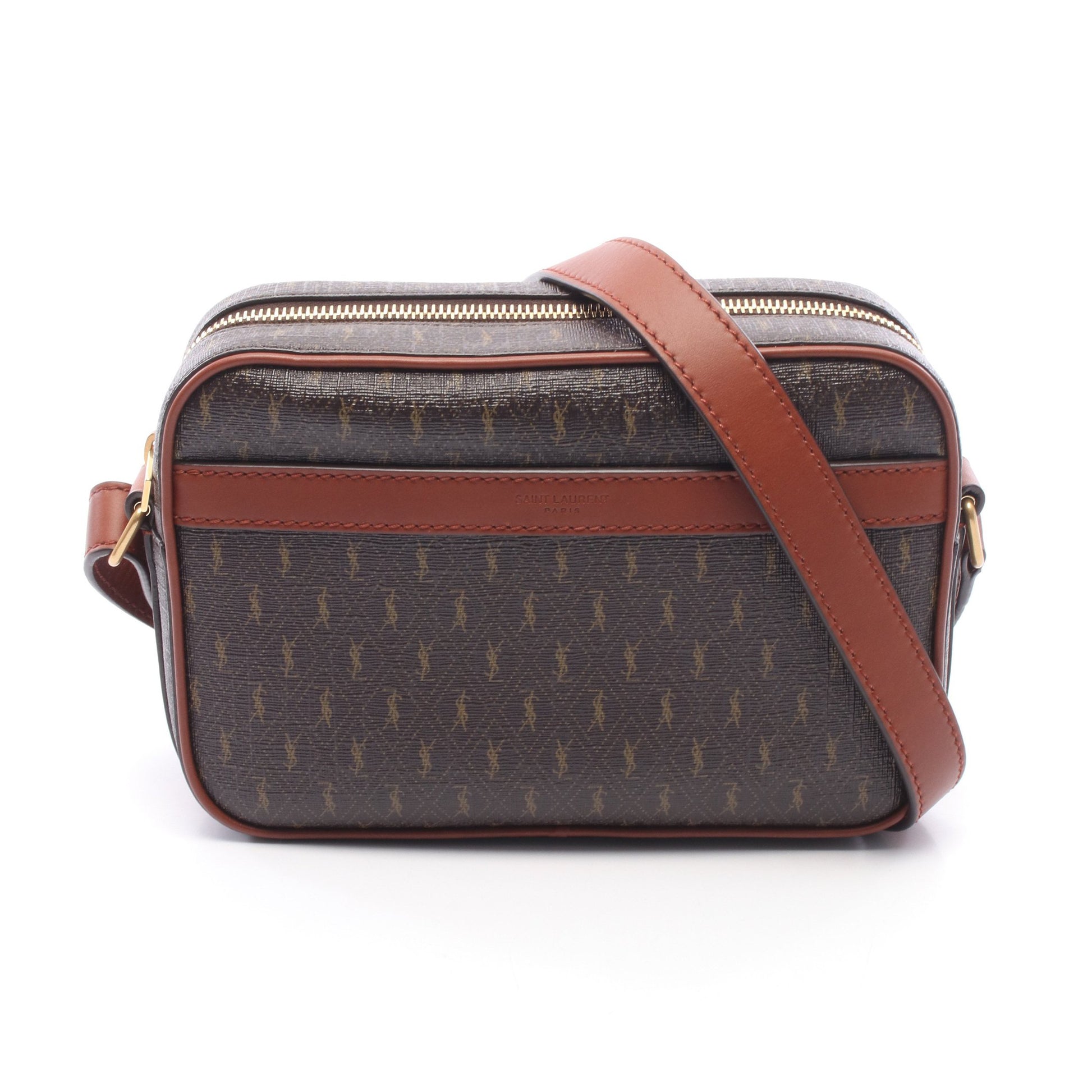 モノグラム カメラバッグ ショルダーバッグ PVC レザー ダークブラウン ブラウン サンローランパリ バッグ SAINT LAURENT PARIS