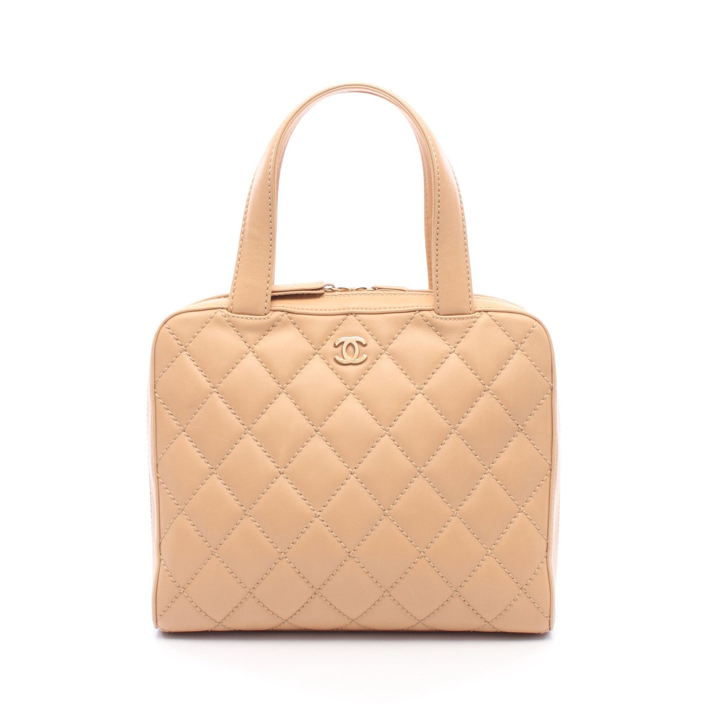 ワイルドステッチ ハンドバッグ レザー ベージュ ゴールド金具 シャネル バッグ CHANEL