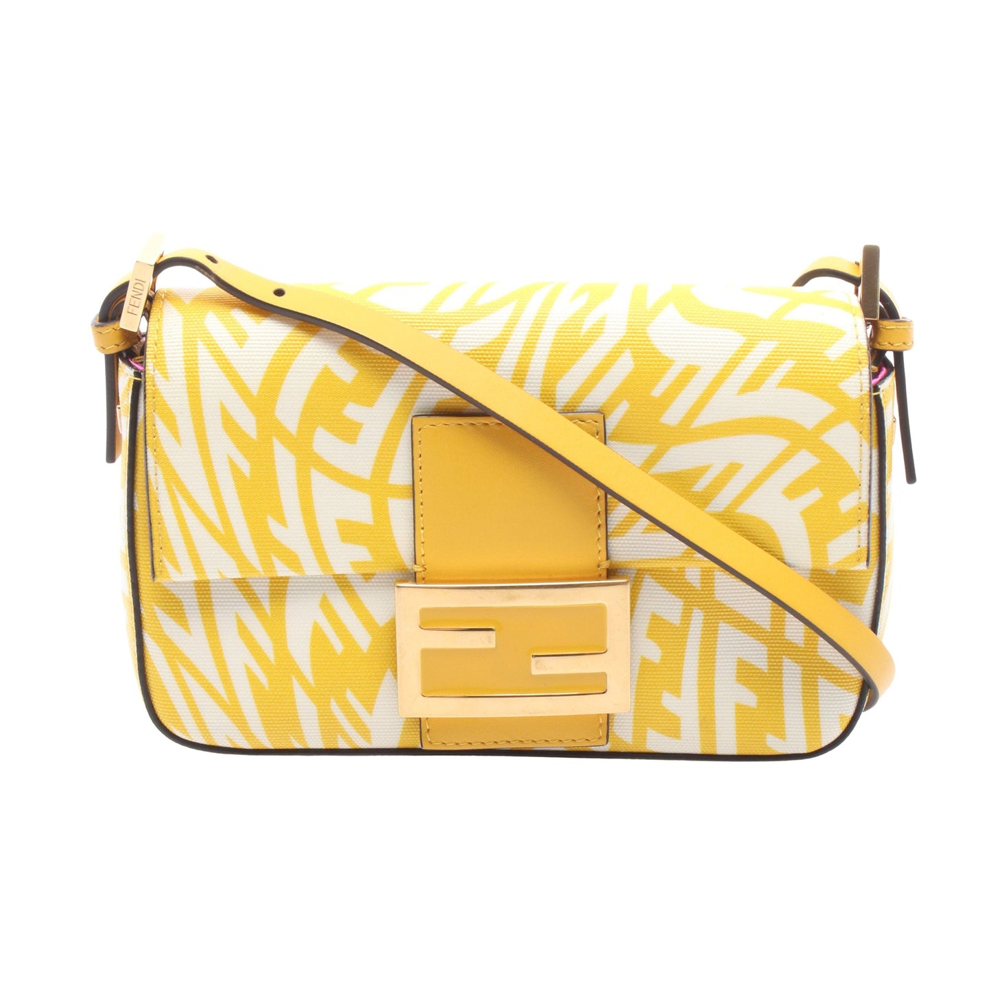 バゲット1997 スモール ワンショルダーバッグ コーティングキャンバス レザー イエロー ホワイト フェンディ バッグ FENDI