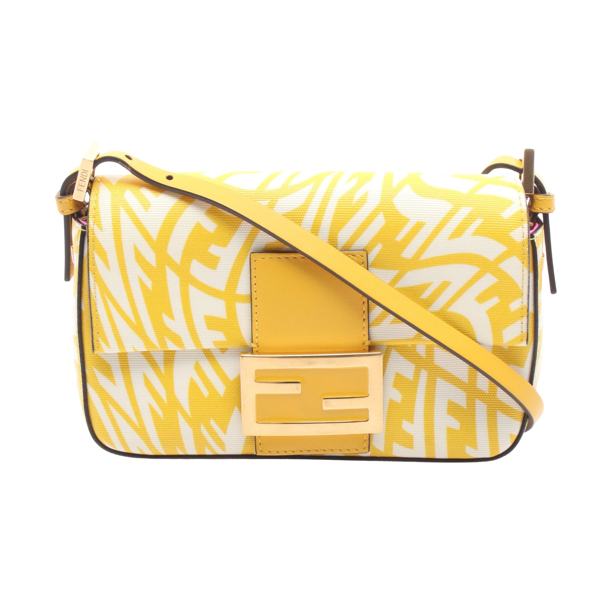 バゲット1997 スモール ワンショルダーバッグ コーティングキャンバス レザー イエロー ホワイト フェンディ バッグ FENDI
