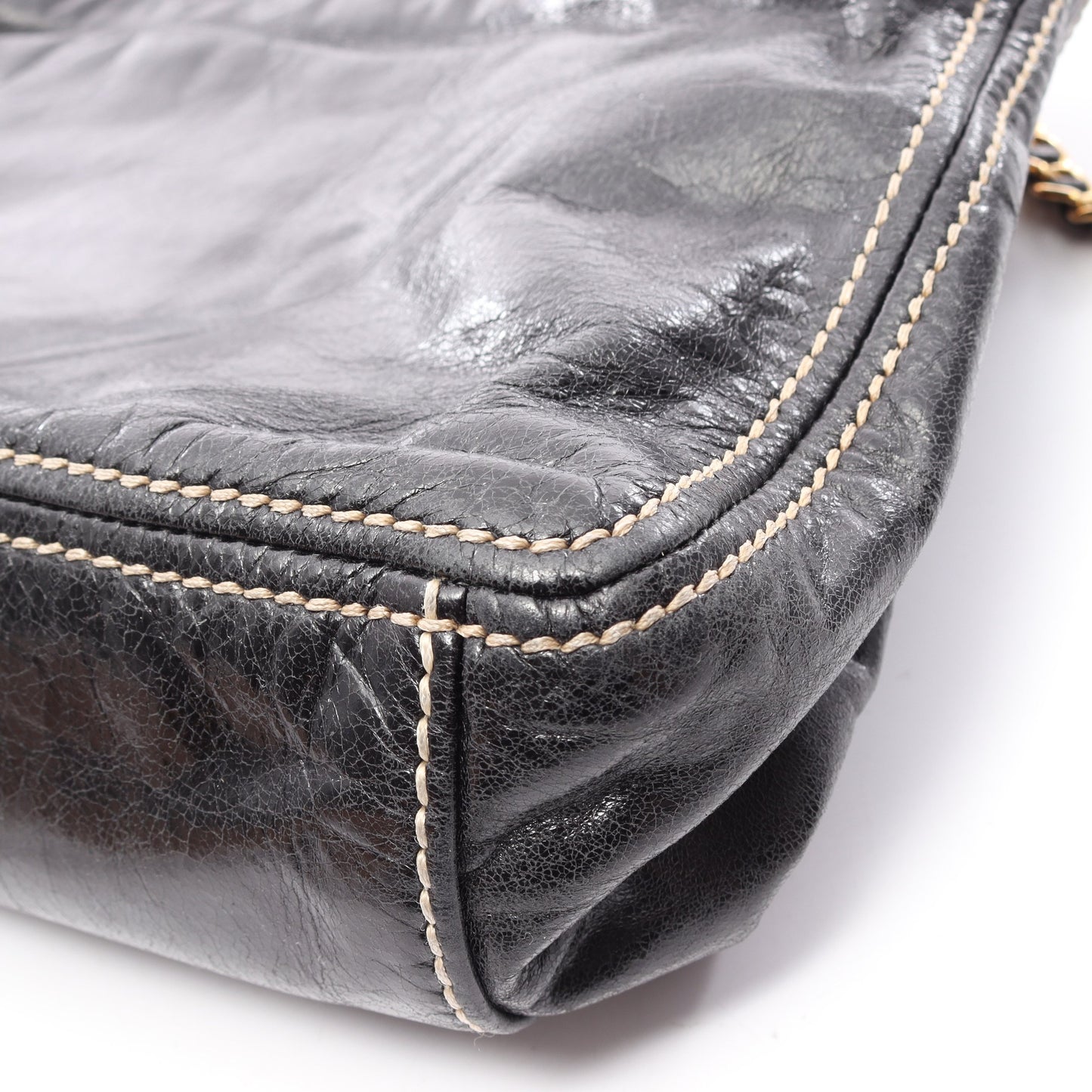VITELLO SHINE チェーンショルダーバッグ レザー ブラック プラダ バッグ PRADA