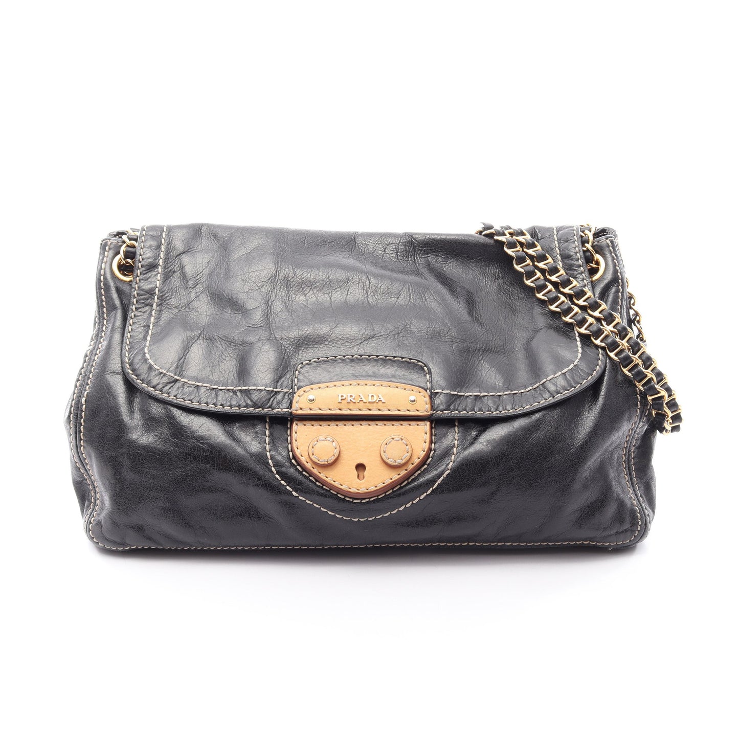 VITELLO SHINE チェーンショルダーバッグ レザー ブラック プラダ バッグ PRADA