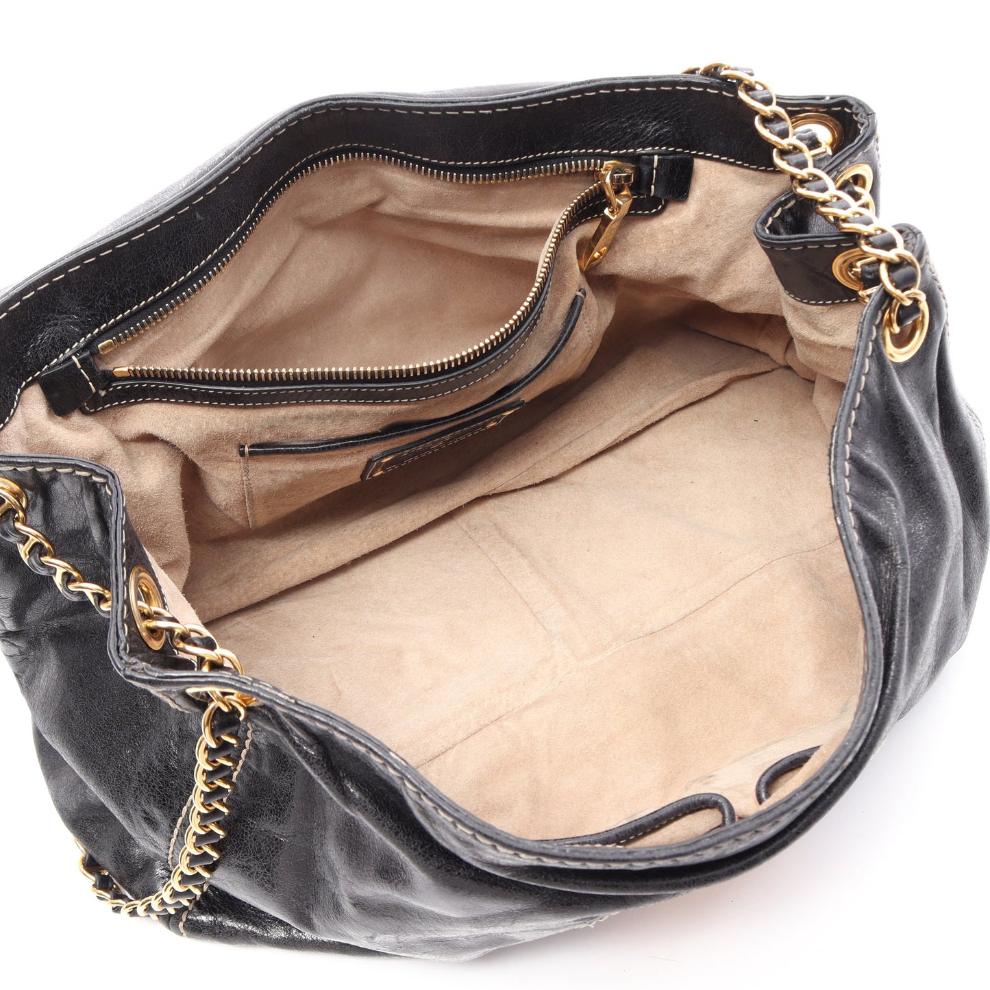 VITELLO SHINE チェーンショルダーバッグ レザー ブラック プラダ バッグ PRADA