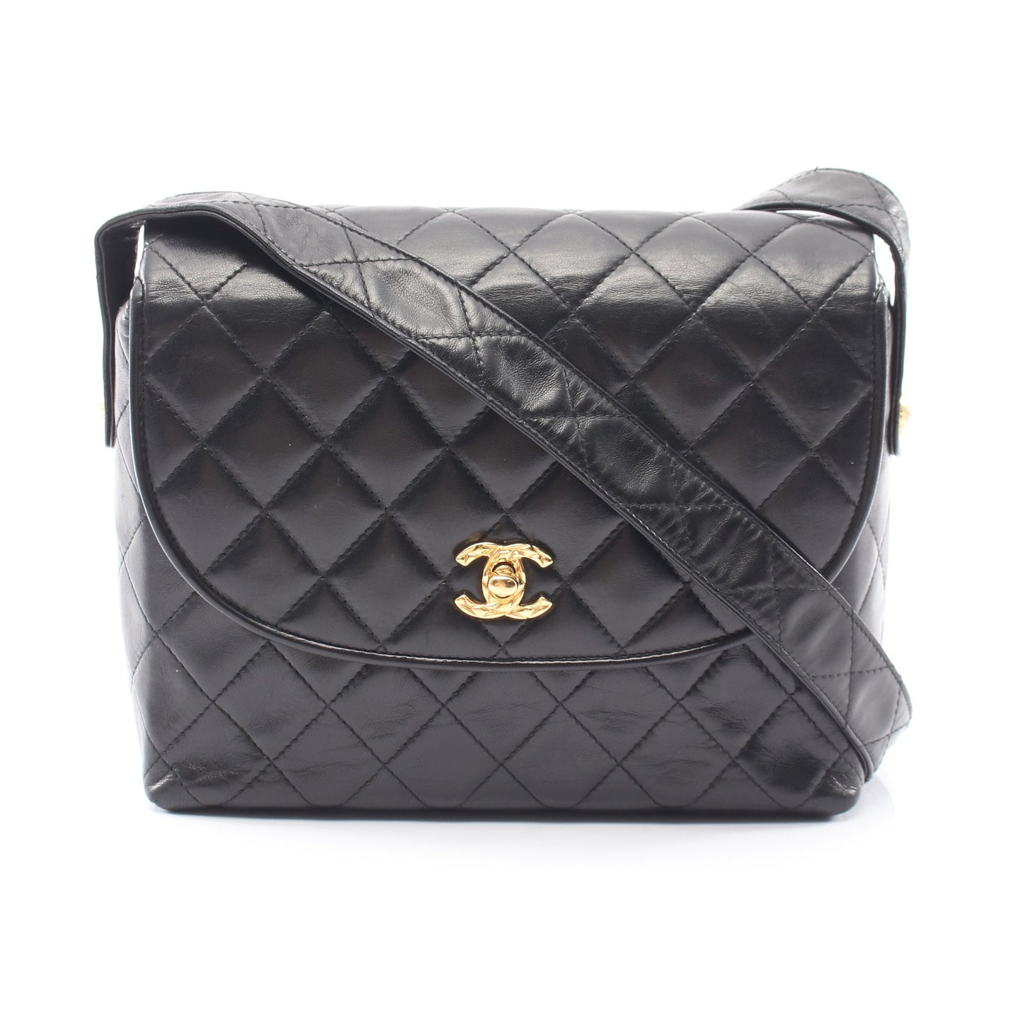 マトラッセ ショルダーバッグ ラムスキン ブラック ゴールド金具 シャネル バッグ CHANEL