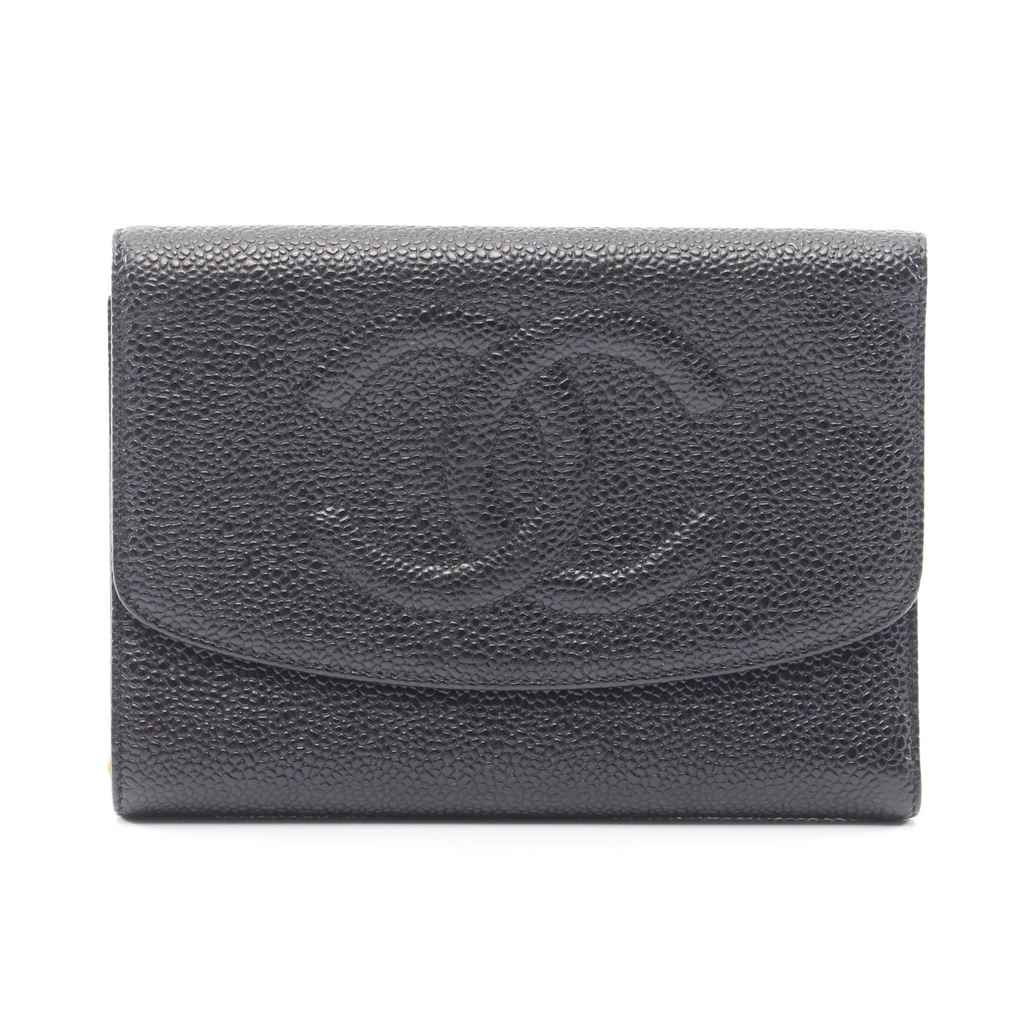 ココマーク 三つ折り財布 キャビアスキン ブラック ゴールド金具 シャネル 財布・小物 CHANEL